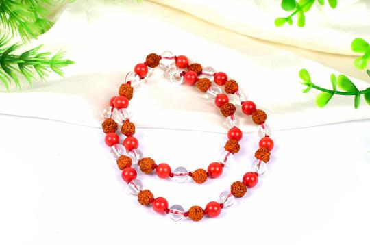 Rudraksha Sphatik & Coral mala and thread